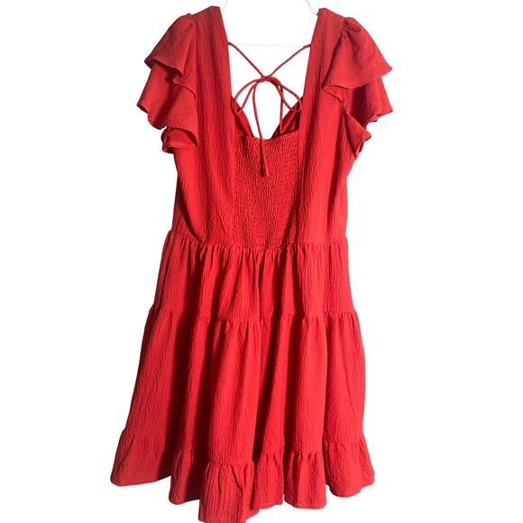 Arula x From JENNIFER LUCAS Red Tiered Ruffle Sleeve Dress XL - Picture 2 of 3